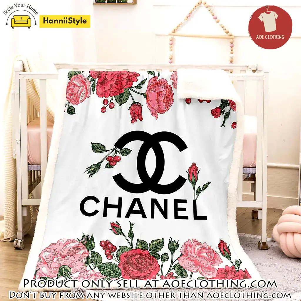 Chanel roses luxury brand premium blanket fleece home decor aoe0837991